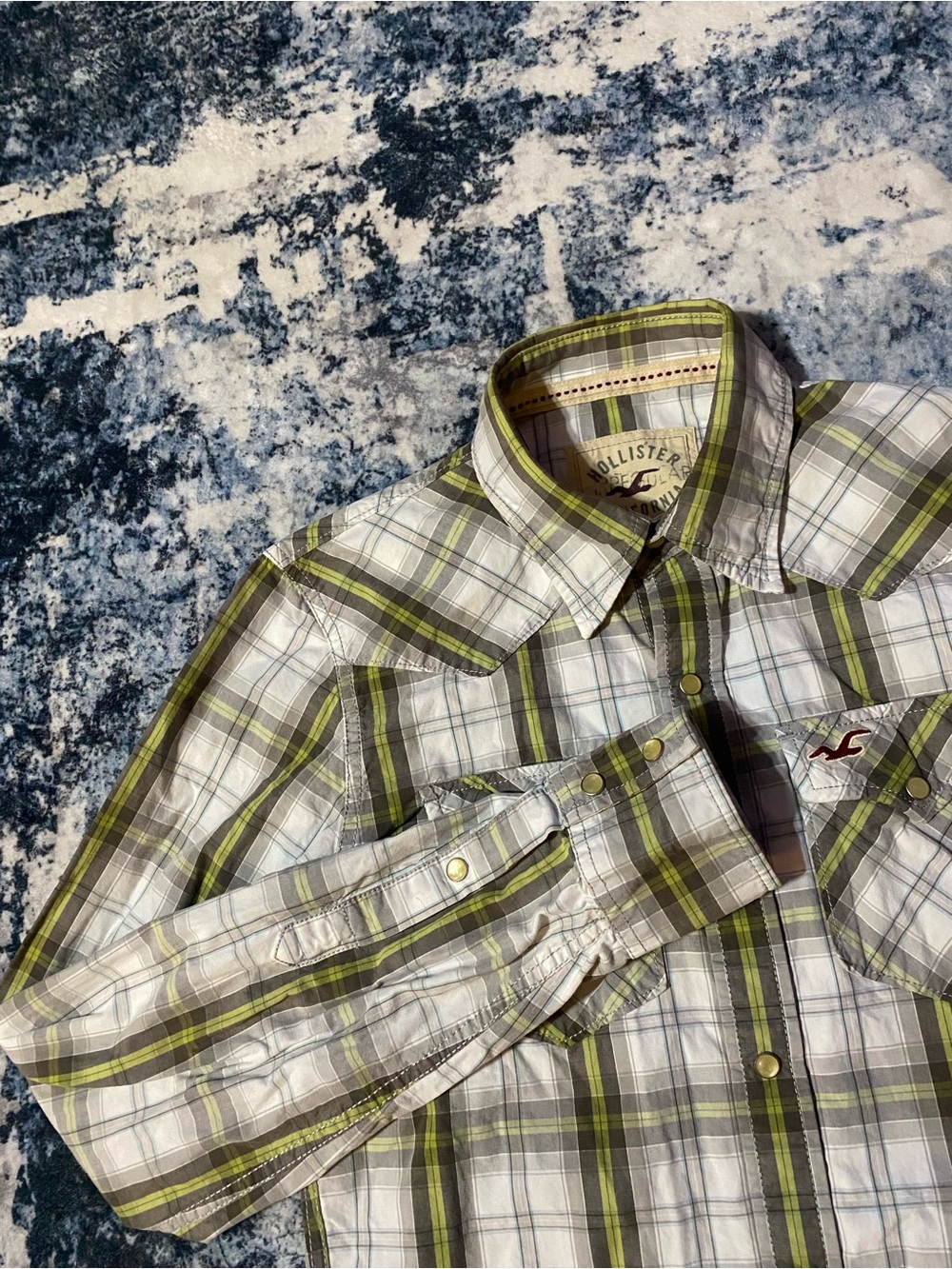 Vintage Hollister Men’s Western Pearl Snap Shirt Small Long Sleeve Y2K Preppy